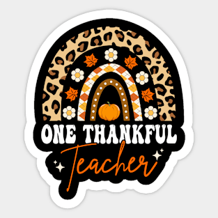 One Thankful Teacher Thanksgiving Retro Groovy Rainbow Fall Sticker